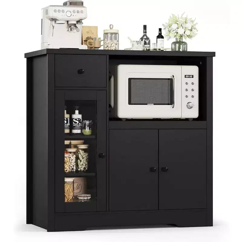 DobleePy Mobiletto da Cucina per Microonde con 3 Ante, 1 Cassetto e Ripiani Regolabili, Credenza Contenitore per Cucina, Sala da Pranzo e Soggiorno