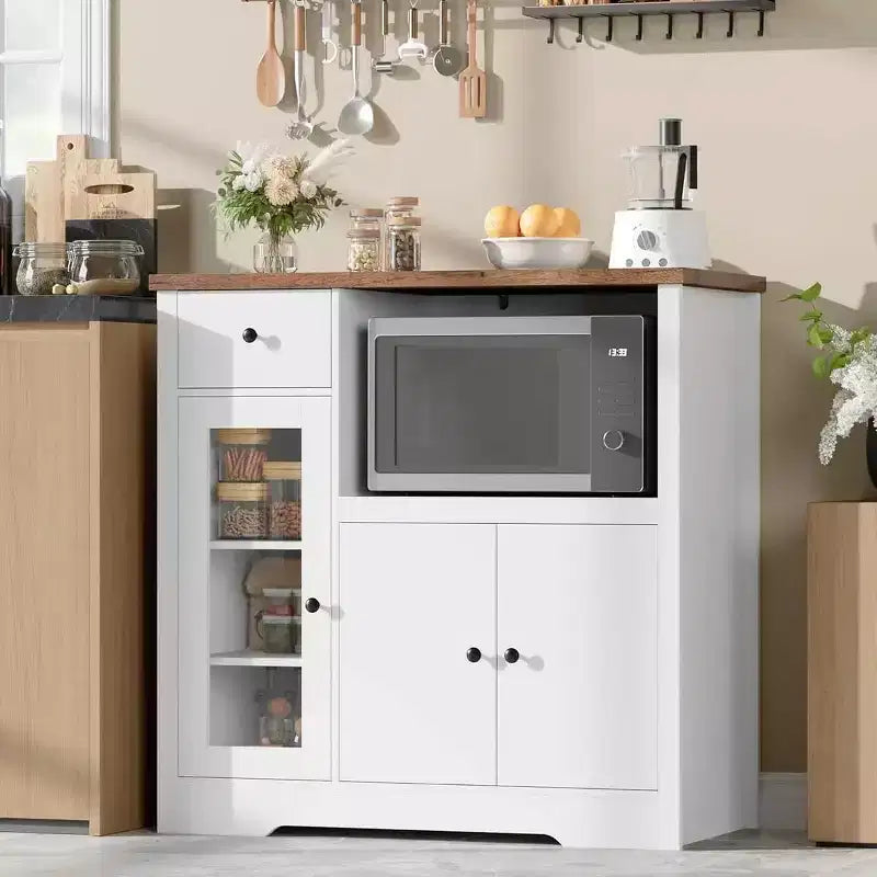 DobleePy Mobiletto da Cucina per Microonde con 3 Ante, 1 Cassetto e Ripiani Regolabili, Credenza Contenitore per Cucina, Sala da Pranzo e Soggiorno