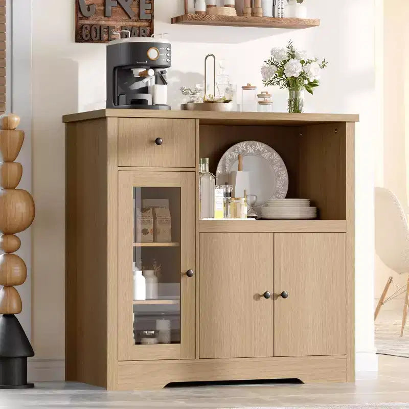 DobleePy Mobiletto da Cucina per Microonde con 3 Ante, 1 Cassetto e Ripiani Regolabili, Credenza Contenitore per Cucina, Sala da Pranzo e Soggiorno