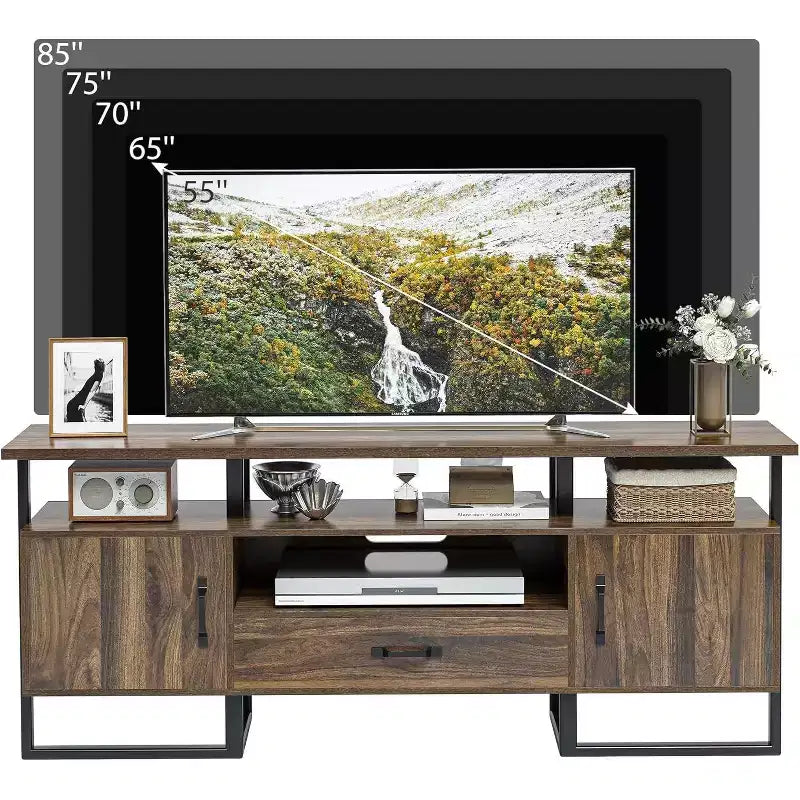 Mobile TV industriale da 75 pollici - Credenza multimediale moderna di metà secolo con cassetto e armadietto, Centro di intrattenimento da 70 pollici, Marrone rustico