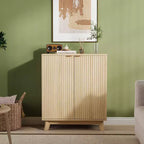 Mobile credenza a buffet scanalato con ripiani, Mobile contenitore moderno con 2 ante e ripiani regolabili Colore legno