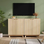 Mobile credenza a buffet scanalato con ripiani, Mobile contenitore moderno con 2 ante e ripiani regolabili Colore legno
