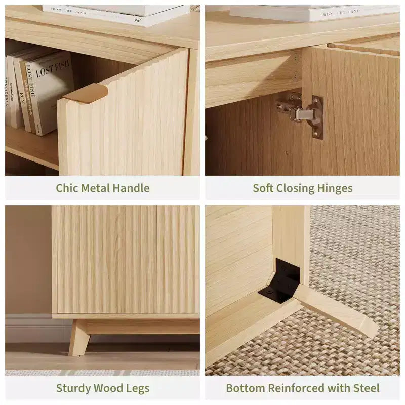 Mobile credenza a buffet scanalato con ripiani, Mobile contenitore moderno con 2 ante e ripiani regolabili Colore legno