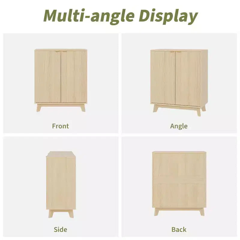 Mobile credenza a buffet scanalato con ripiani, Mobile contenitore moderno con 2 ante e ripiani regolabili Colore legno