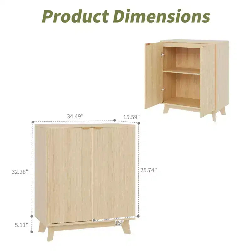 Mobile credenza a buffet scanalato con ripiani, Mobile contenitore moderno con 2 ante e ripiani regolabili Colore legno