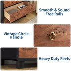 Comò/cassettiera a 5 cassetti in legno di quercia naturale, con design curvo e pomelli rotondi vintage, per diversi ambienti