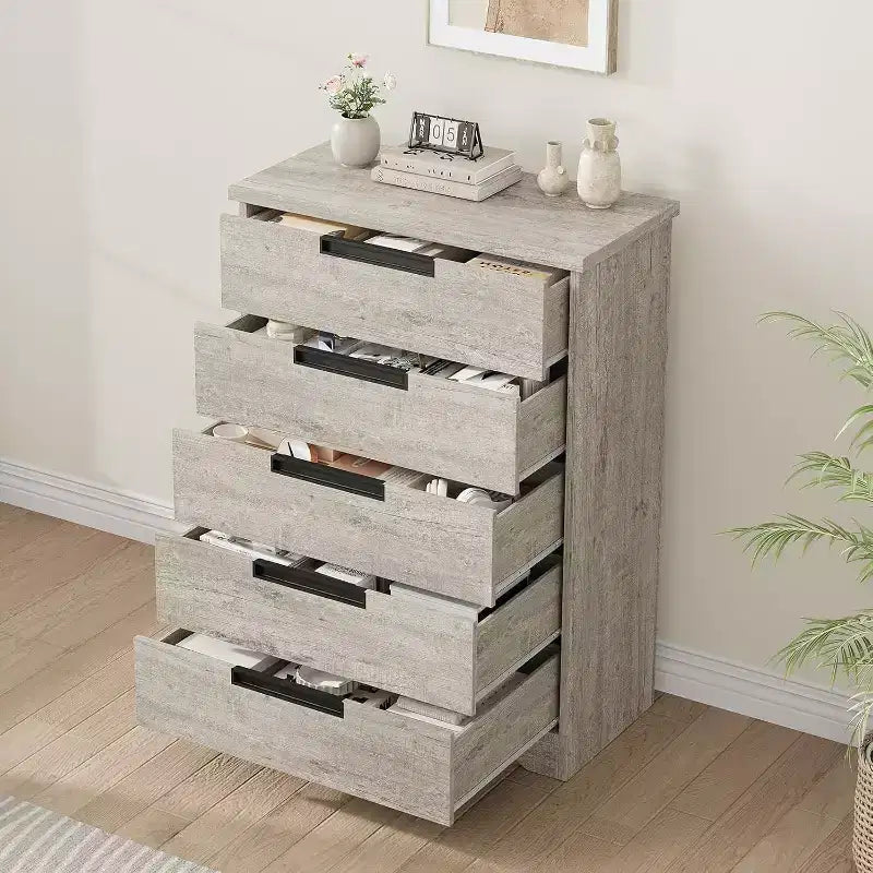 CuisinSmart Cassettiera a 5 Cassetti, Comò con Maniglie Integrate, Organizzatore per Soggiorno, Cameretta, Corridoio e Ingresso