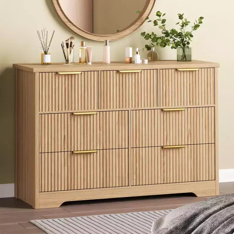 Cassettiera scanalata per camera da letto con 7 cassetti, cassettiere moderne da 120 cm per camera da letto