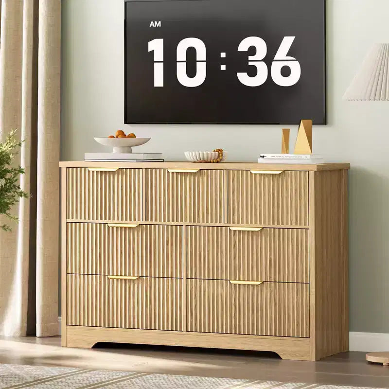 Cassettiera scanalata per camera da letto con 7 cassetti, cassettiere moderne da 120 cm per camera da letto
