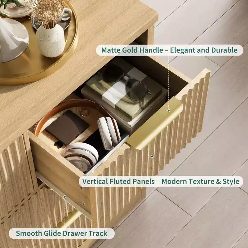 Cassettiera scanalata per camera da letto con 7 cassetti, cassettiere moderne da 120 cm per camera da letto