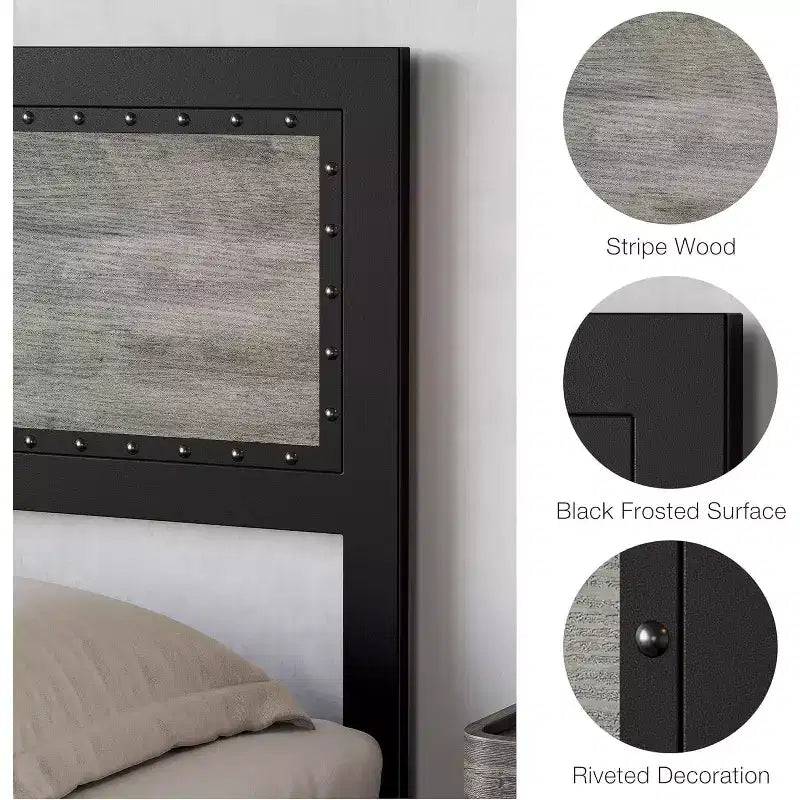 CuisinSmart Base letto con quattro cassetti portaoggetti, Letto a piattaforma con testiera e decorazione rivettata, Struttura con doghe in metallo