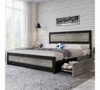 CuisinSmart Base letto con quattro cassetti portaoggetti, Letto a piattaforma con testiera e decorazione rivettata, Struttura con doghe in metallo