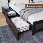 CuisinSmart Base letto con quattro cassetti portaoggetti, Letto a piattaforma con testiera e decorazione rivettata, Struttura con doghe in metallo