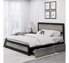 CuisinSmart Base letto con quattro cassetti portaoggetti, Letto a piattaforma con testiera e decorazione rivettata, Struttura con doghe in metallo