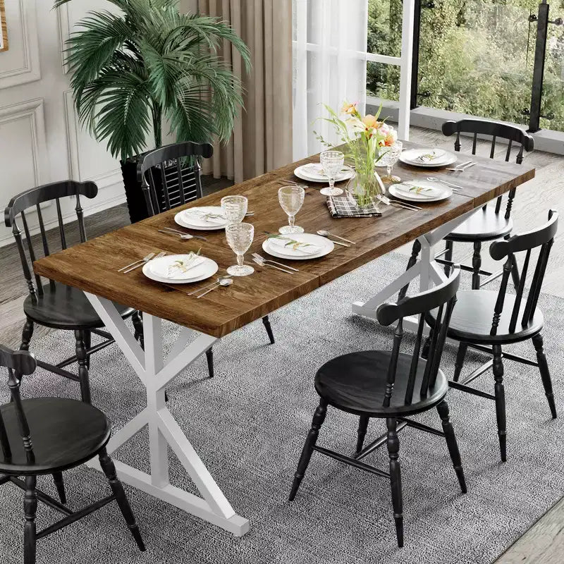 Tavolo da pranzo Dyonery in stile rustico per 6 persone, tavolo da pranzo rettangolare in legno da 70,8 pollici con gambe in metallo extra resistenti