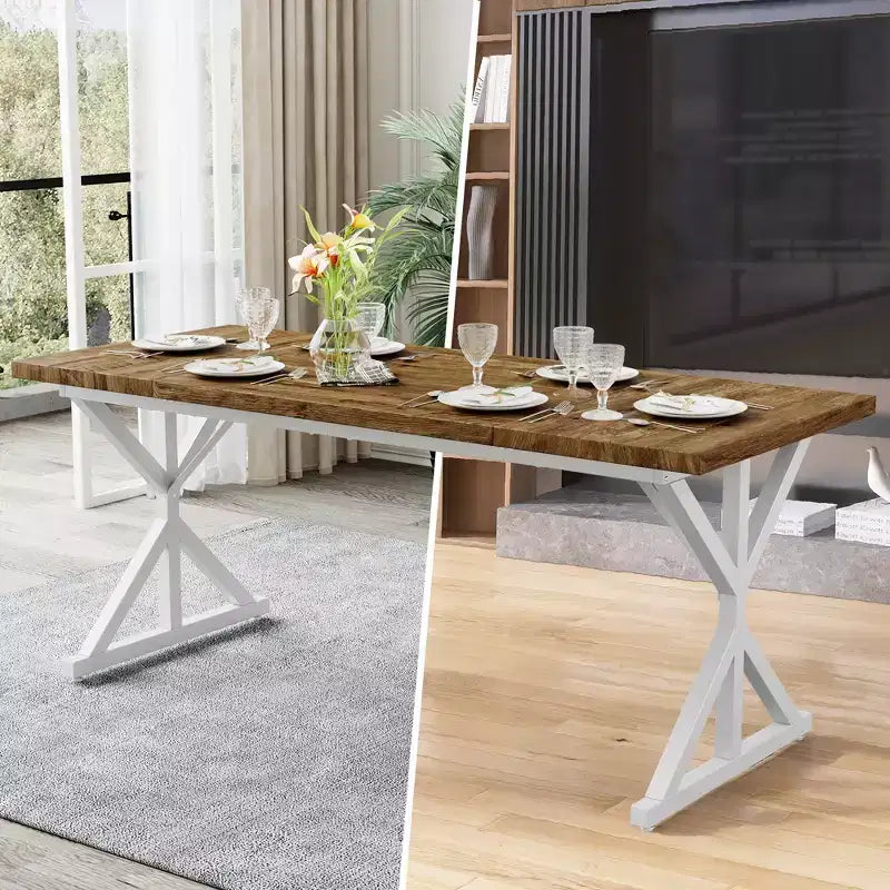 Tavolo da pranzo Dyonery in stile rustico per 6 persone, tavolo da pranzo rettangolare in legno da 70,8 pollici con gambe in metallo extra resistenti