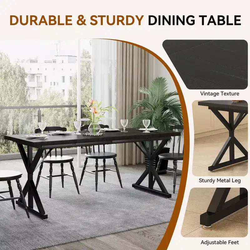 Tavolo da pranzo Dyonery in stile rustico per 6 persone, tavolo da pranzo rettangolare in legno da 70,8 pollici con gambe in metallo extra resistenti