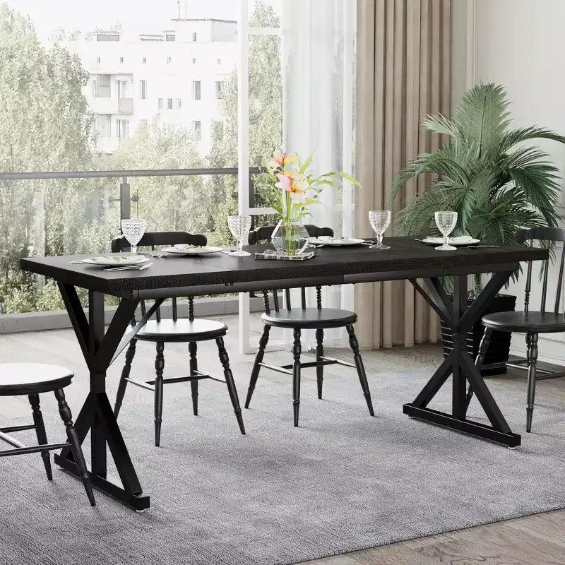 Tavolo da pranzo Dyonery in stile rustico per 6 persone, tavolo da pranzo rettangolare in legno da 70,8 pollici con gambe in metallo extra resistenti