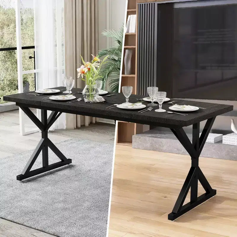 Tavolo da pranzo Dyonery in stile rustico per 6 persone, tavolo da pranzo rettangolare in legno da 70,8 pollici con gambe in metallo extra resistenti