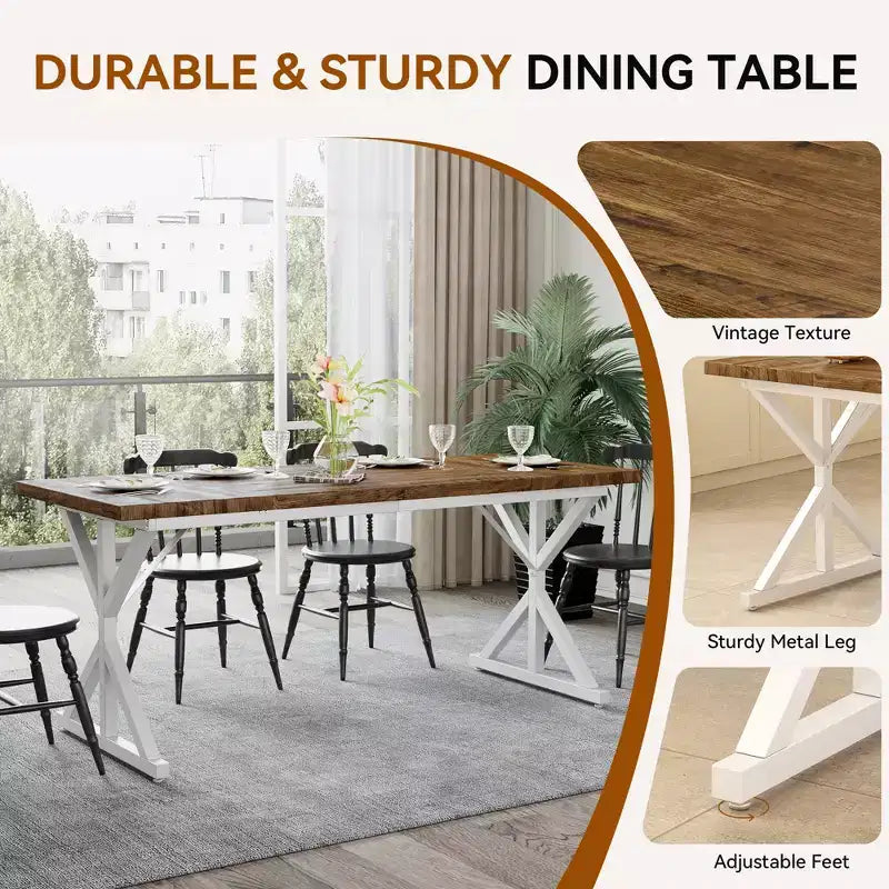 Tavolo da pranzo Dyonery in stile rustico per 6 persone, tavolo da pranzo rettangolare in legno da 70,8 pollici con gambe in metallo extra resistenti