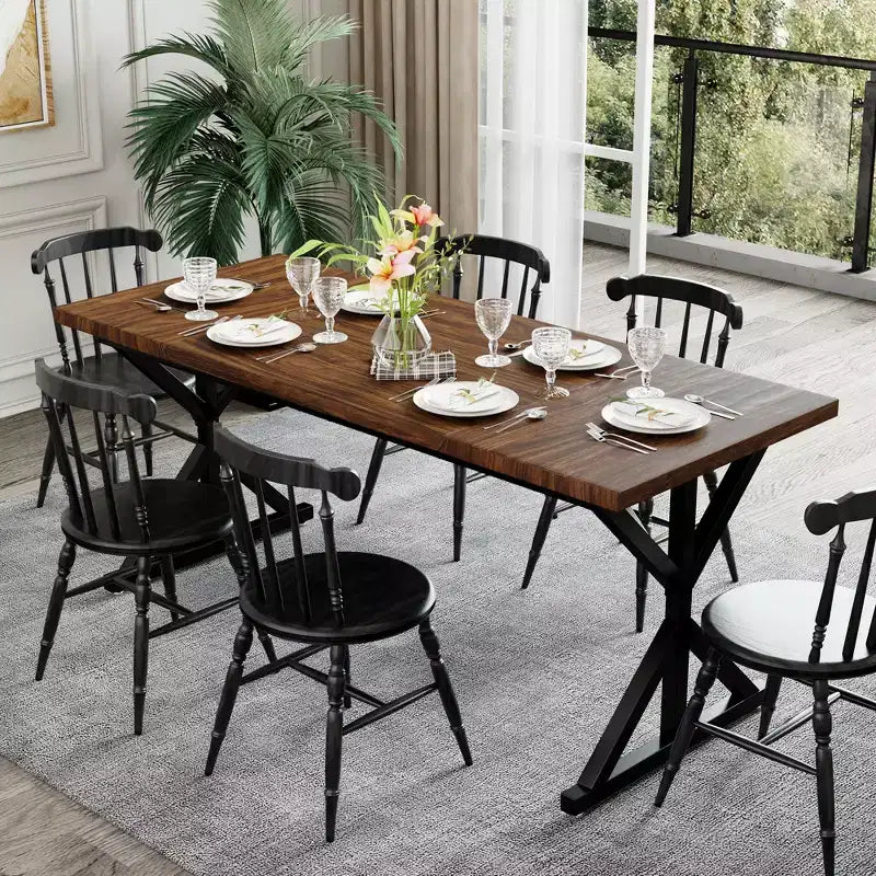 Tavolo da pranzo Dyonery in stile rustico per 6 persone, tavolo da pranzo rettangolare in legno da 70,8 pollici con gambe in metallo extra resistenti
