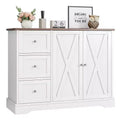 42 Farmhouse Buffet Cabinet with Storage, Coffee Bar Cabinet with 3 Drawers, Sideboard for Kitchen Dining Living Room, White