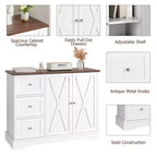 Mobile Buffet da Fattoria 42" con Contenitore, Mobile Bar per Caffè con 3 Cassetti, Credenza per Cucina Sala da Pranzo Soggiorno, Bianco