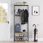 Appendiabiti, albero da ingresso 4 in 1, panca portascarpe con struttura in metallo, scaffale a 3 ripiani e 10 ganci per ingresso, corridoio, camera da letto