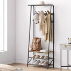 Appendiabiti, albero da ingresso 4 in 1, panca portascarpe con struttura in metallo, scaffale a 3 ripiani e 10 ganci per ingresso, corridoio, camera da letto