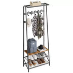 Appendiabiti, albero da ingresso 4 in 1, panca portascarpe con struttura in metallo, scaffale a 3 ripiani e 10 ganci per ingresso, corridoio, camera da letto