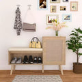 2-in-1 Shoe Storage Bench, Natural Rattan Shoe Cabinet with 2 Adjustable Shelves and Removable Seat Cushion