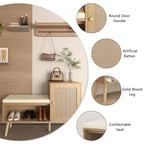 Panchina scarpiera 2 in 1, scarpiera in rattan naturale con 2 ripiani regolabili e cuscino di seduta rimovibile