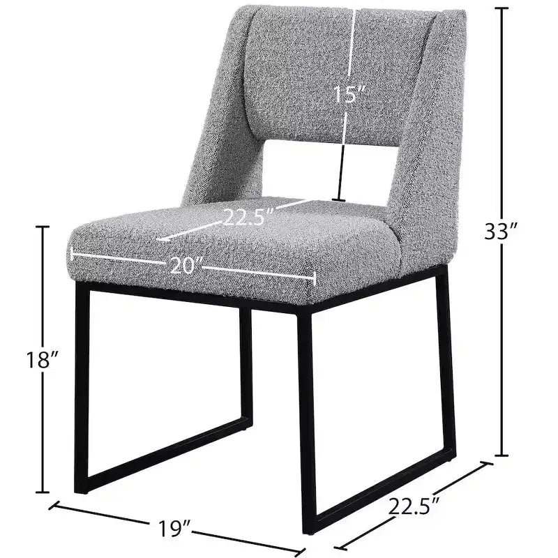 Meridian Furniture, Sedia da pranzo Jayce in tessuto Bouclé grigio, Set da 2