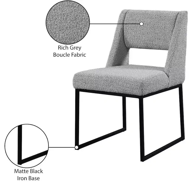 Meridian Furniture, Sedia da pranzo Jayce in tessuto Bouclé grigio, Set da 2