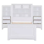 Letto a piattaforma singolo in legno con armadio verticale all-in-one e 4 cassetti su ogni lato, bianco