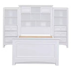 Letto a piattaforma singolo in legno con armadio verticale all-in-one e 4 cassetti su ogni lato, bianco