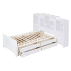 Letto a piattaforma singolo in legno con armadio verticale all-in-one e 4 cassetti su ogni lato, bianco