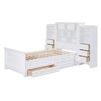 Letto a piattaforma singolo in legno con armadio verticale all-in-one e 4 cassetti su ogni lato, bianco