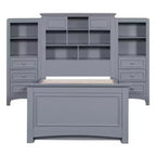 Letto a piattaforma singolo in legno con armadio verticale all-in-one e 4 cassetti su ogni lato, bianco