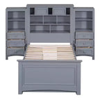 Letto a piattaforma singolo in legno con armadio verticale all-in-one e 4 cassetti su ogni lato, bianco