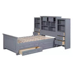 Letto a piattaforma singolo in legno con armadio verticale all-in-one e 4 cassetti su ogni lato, bianco