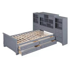 Letto a piattaforma singolo in legno con armadio verticale all-in-one e 4 cassetti su ogni lato, bianco