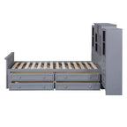 Letto a piattaforma singolo in legno con armadio verticale all-in-one e 4 cassetti su ogni lato, bianco