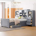 Letto a piattaforma singolo in legno con armadio verticale all-in-one e 4 cassetti su ogni lato, bianco