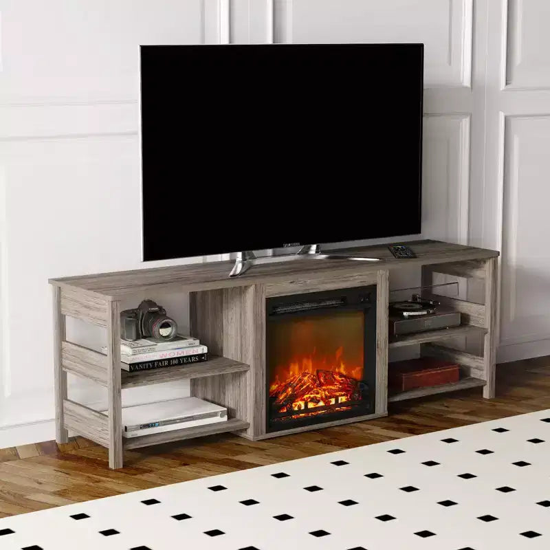 Mobile TV HOMELUX con camino per TV fino a 75 pollici con mensole portaoggetti