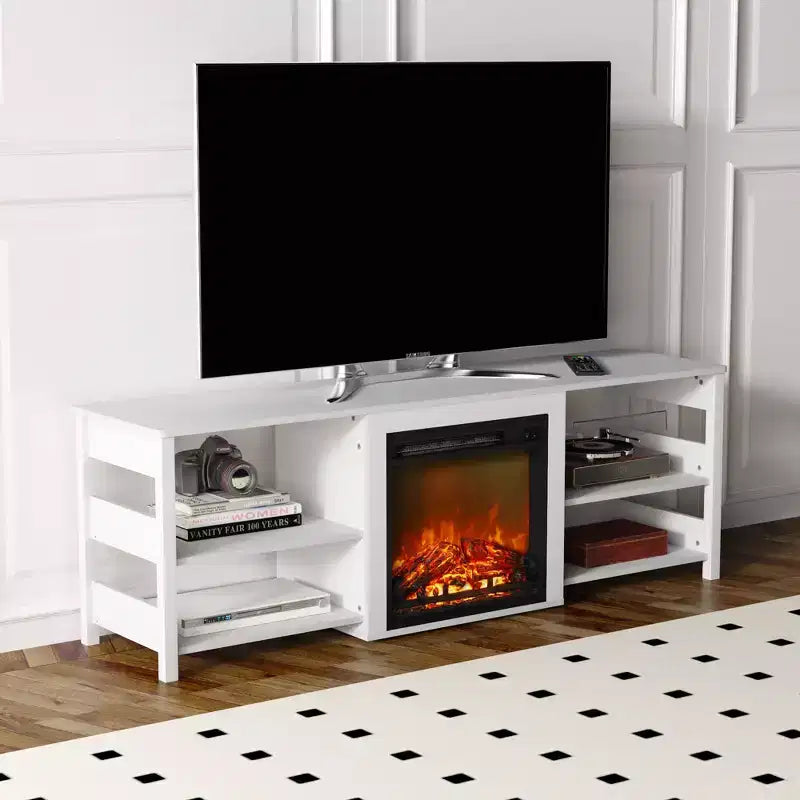Mobile TV HOMELUX con camino per TV fino a 75 pollici con mensole portaoggetti