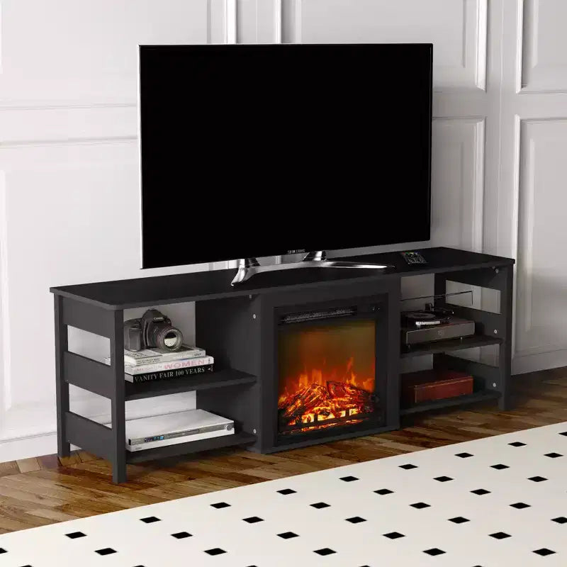 Mobile TV HOMELUX con camino per TV fino a 75 pollici con mensole portaoggetti