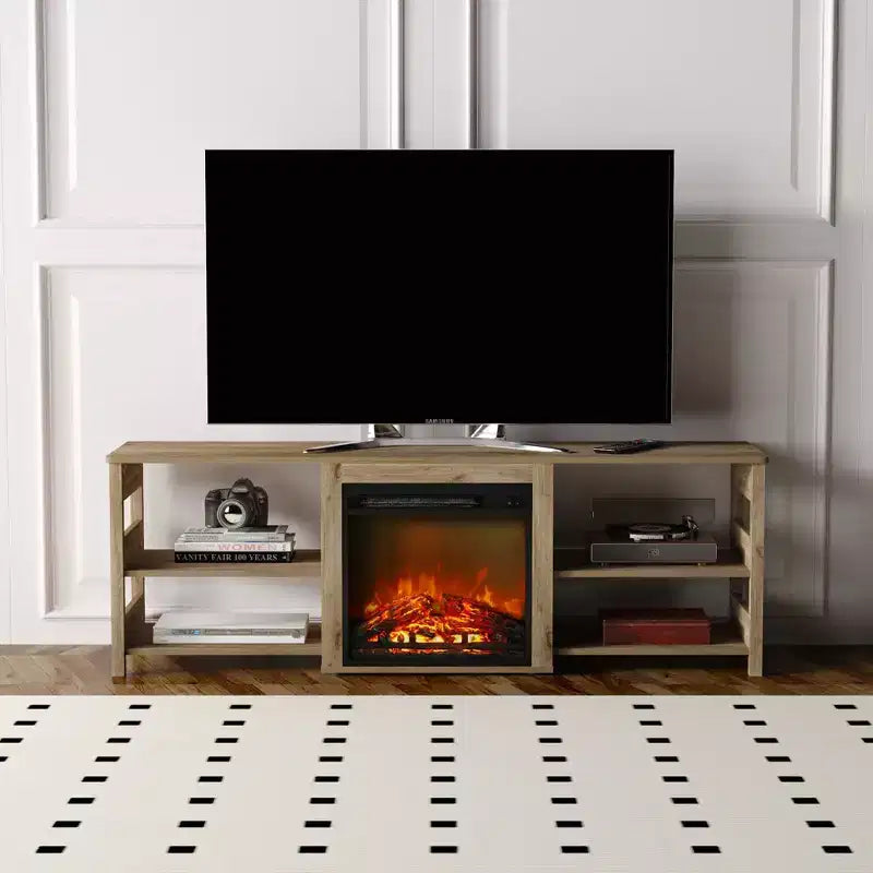Mobile TV HOMELUX con camino per TV fino a 75 pollici con mensole portaoggetti