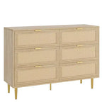 Cassettiera a 6 cassetti in rattan, comò moderno con gambe e maniglie, cassettiera doppia e ampia con design antiribaltamento per camera da letto, soggiorno