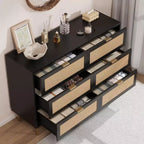 Cassettiera a 6 cassetti in rattan, comò moderno con gambe e maniglie, cassettiera doppia e ampia con design antiribaltamento per camera da letto, soggiorno